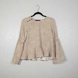 Zara Beige Dot Bell Sleeve Top Size Medium‎